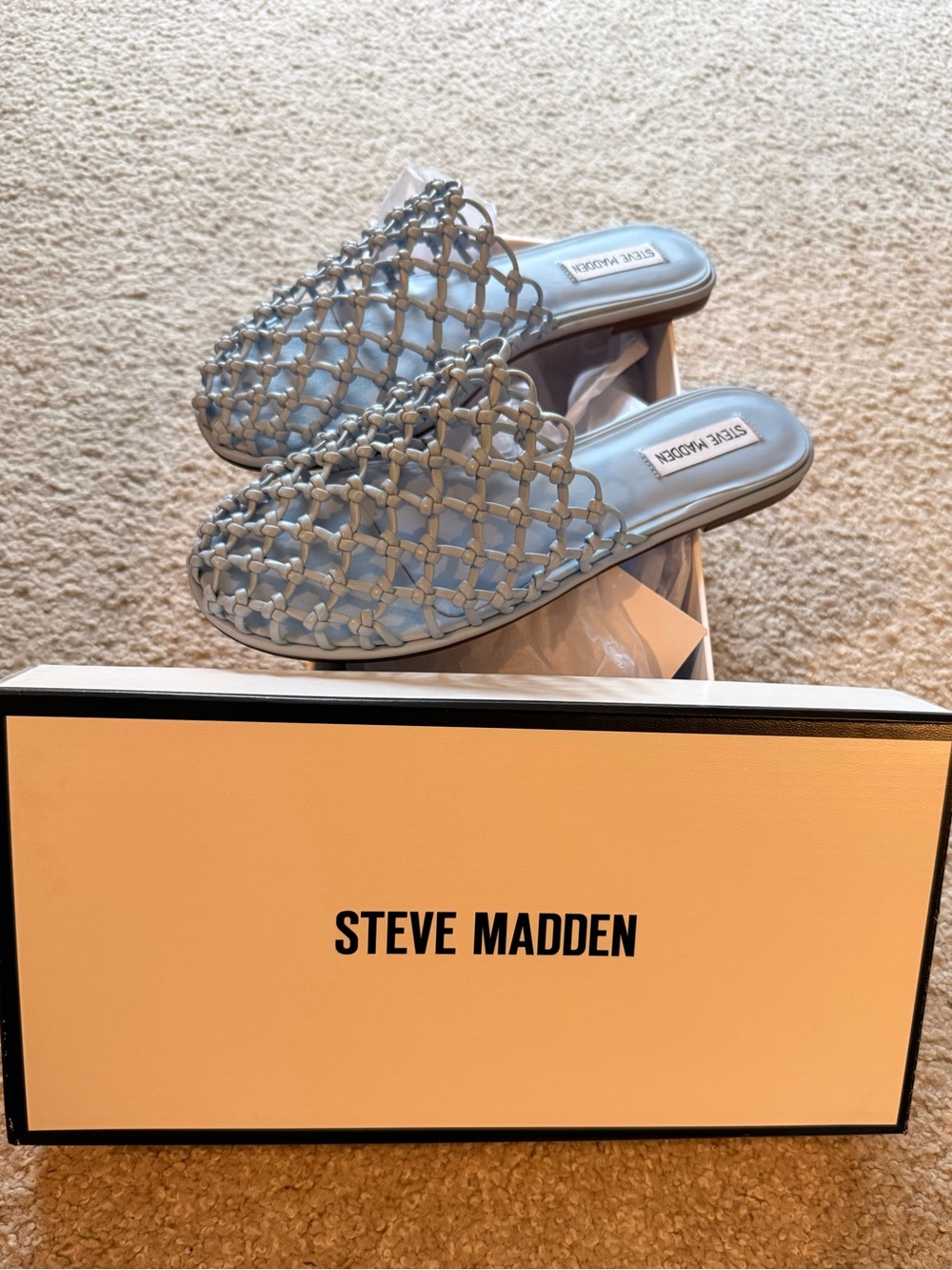 Steve Madden Light Blue Woven Slide Mules